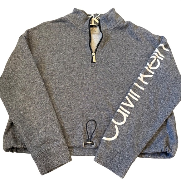Calvin Klein Tops - Calvin Klein Performance Womens Gray Quarter Zip Cropped Pullover Logo Sleeve M